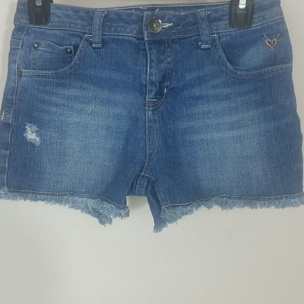 Justice shorts Jean blue denim cut-off fringed daisy duke